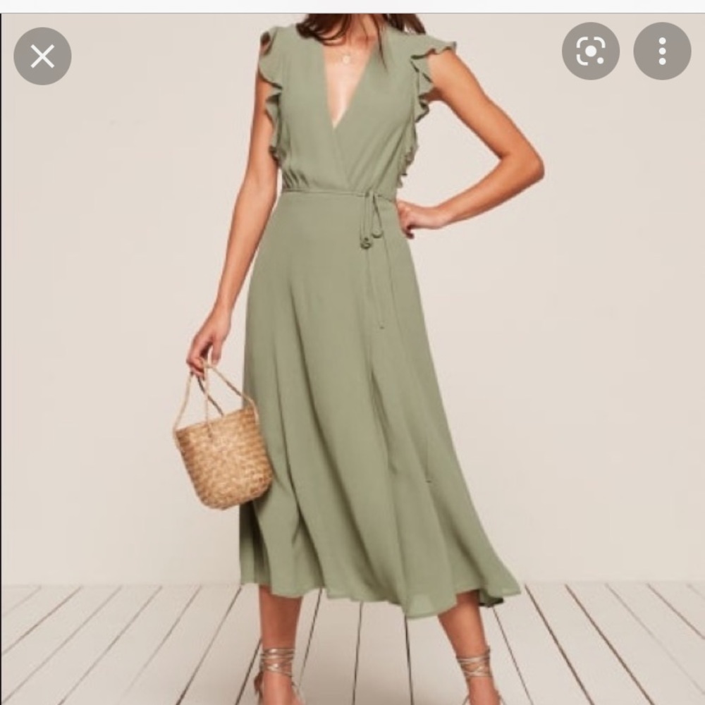 Reformation Sage Green Midi Wrap Dress